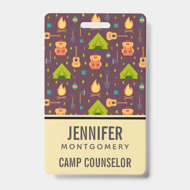 Cool Camping Design Outdoorsy Pattern Professional ID Badge (Front)
