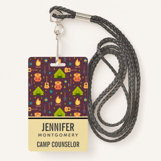 Cool Camping Design Outdoorsy Pattern Professional ID Badge (Front with Lanyard)