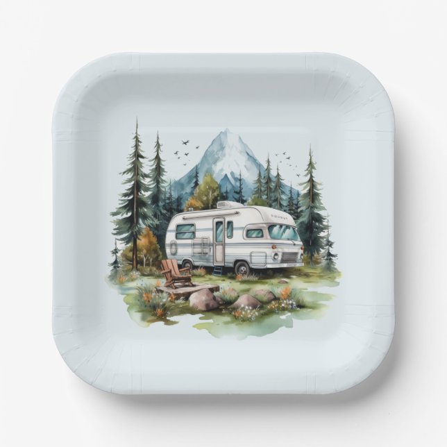 Cool camping lovers party paper plate (Front)