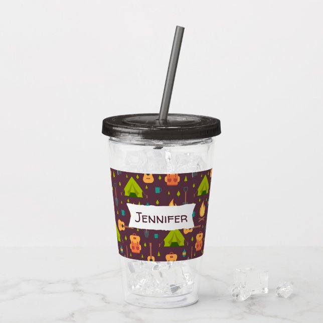 Cool Camping Pattern Outdoorsy Design Acrylic Tumbler (Back Ice)