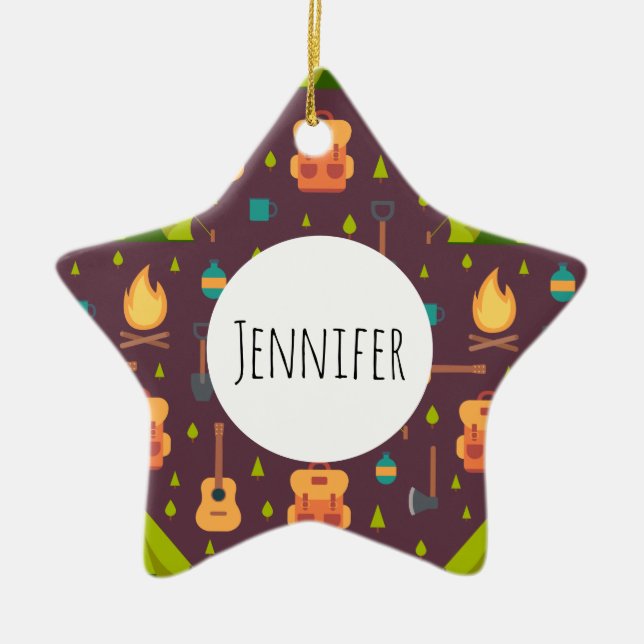Cool Camping Pattern Outdoorsy Design Ceramic Ornament (Front)
