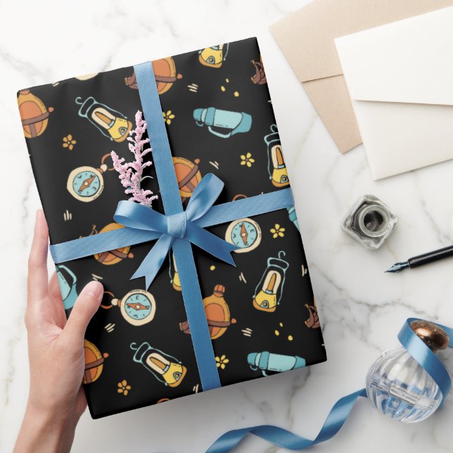 cool camping tiled pattern party wrapping paper (Gifting)