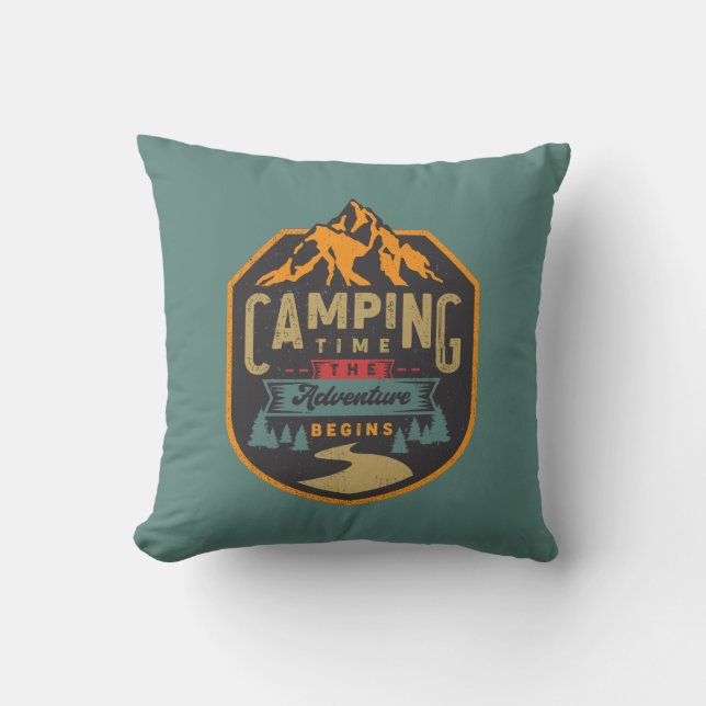 cool camping time adventure word art cushion (Front)
