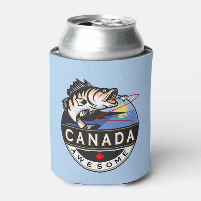 Cool Canada Awesome Outdoors Fishing Crest Can Cooler (Can Front)