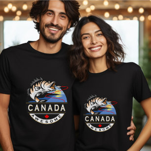 Cool Canada Awesome Outdoors Fishing Crest T-Shirt