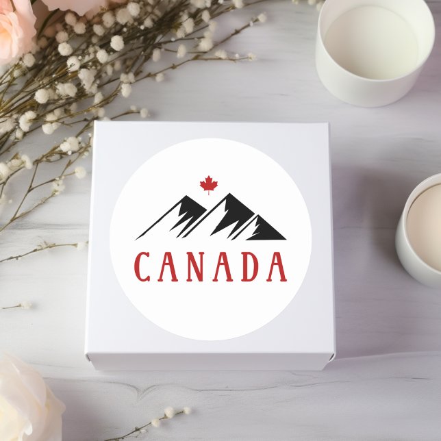 Cool Canada Mountains Canadian Maple Leaf  Classic Round Sticker (Creator Uploaded)