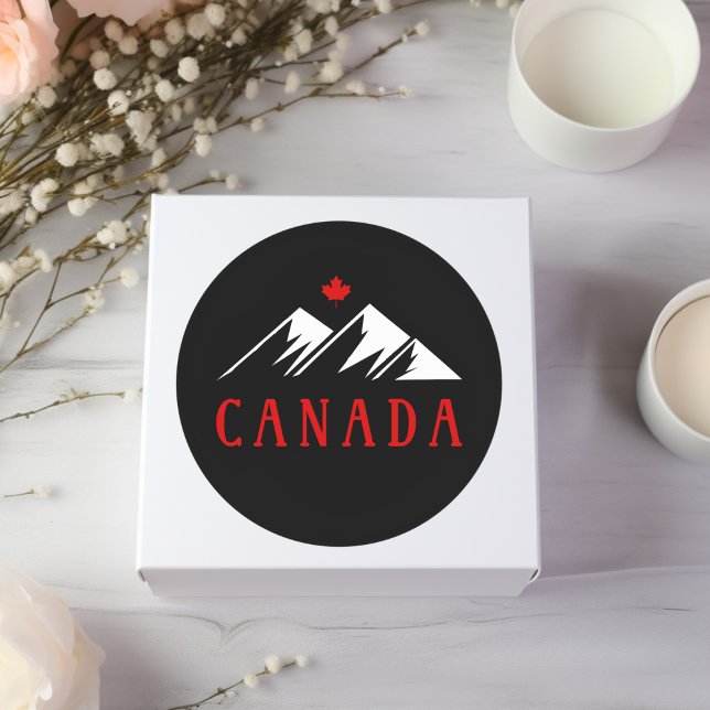 Cool Canada Mountains Canadian Maple Leaf Dark Classic Round Sticker (Creator Uploaded)