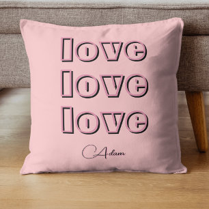 Cool Candy Pink Clean 3 x Love   Pastel Rose Cushion