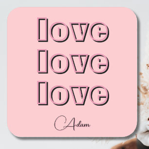 Cool Candy Pink Clean 3 x Love   Pastel Rose Square Sticker