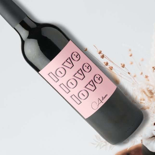 Cool Candy Pink Clean 3 x Love | Pastel Rose Wine Label (Creator Uploaded)