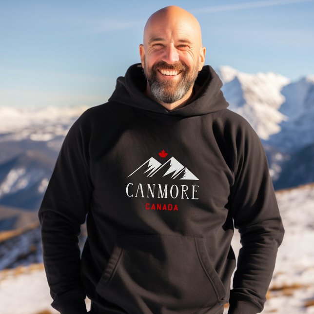 Cool Canmore Canada Mountains Maple Leaf Dark Hoodie (Creator Uploaded)