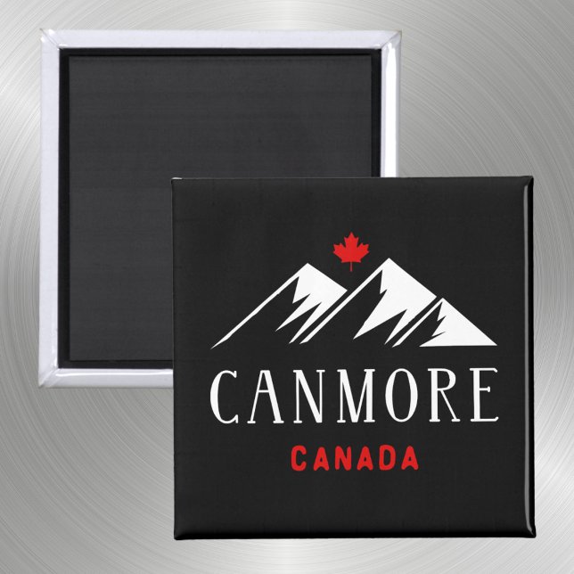 Cool Canmore Canada Mountains Maple Leaf Dark Magnet (Creator Uploaded)