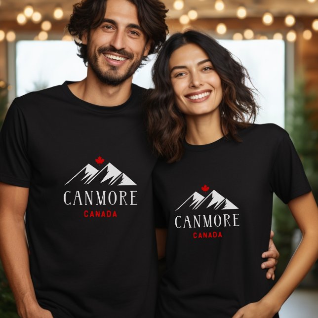 Cool Canmore Canada Mountains Maple Leaf Dark T-Shirt (Creator Uploaded)