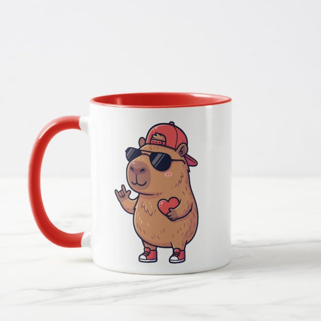 Cool Capybara ASL I Love You Sign Valentine Mug (Left)