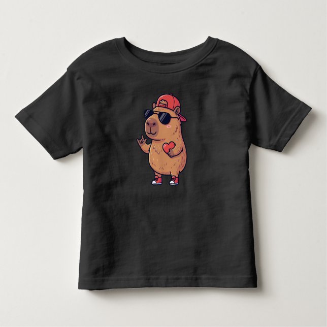 Cool Capybara ASL I Love You Sign Valentine Toddler T-Shirt (Front)