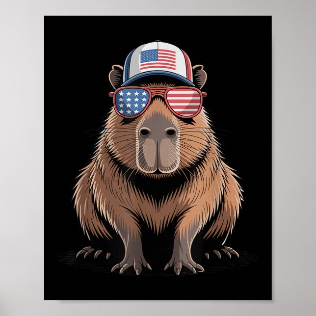 Cool Capybara Usa Flag Sungles Independence 4th Of Poster (Front)
