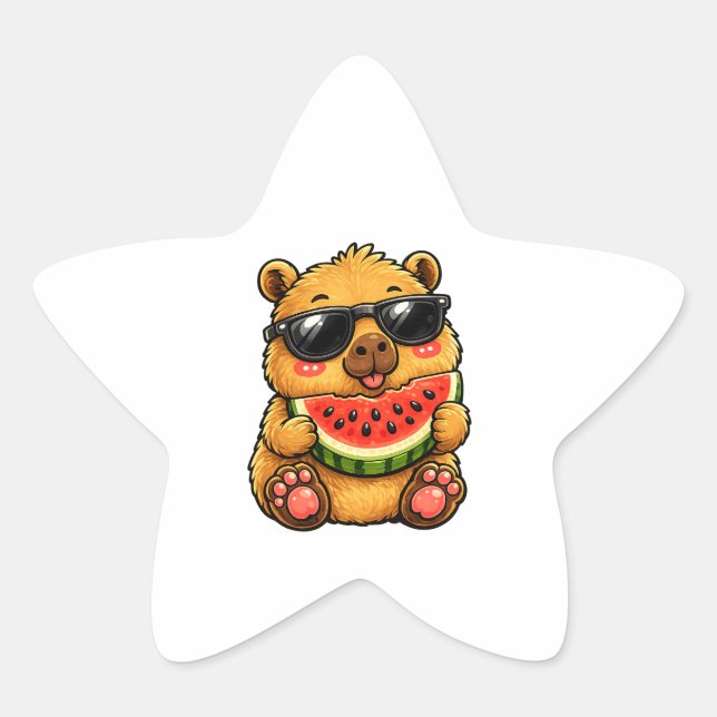 Cool Capybara Watermelon Summer Star Sticker (Front)