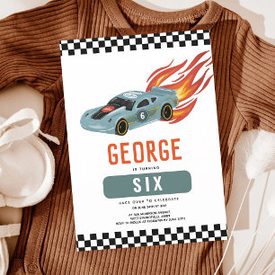 Cool Cars Flames Boys 6th Birthday Invitation