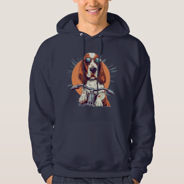 Cool cartoon basset hound biker T-Shirt Hoodie (Front)