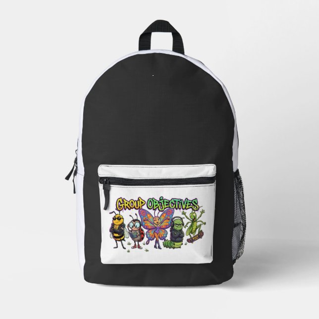 Cool Cartoon Bug Squad Graffiti - Group Objectives Printed Backpack (Front)