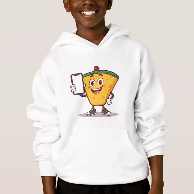 Cool Cartoon Character Holding Phone | Fun Hoodie  (Front)