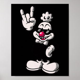 Cool Cartoon Chicken Retro Rooster Rock Hand Sign