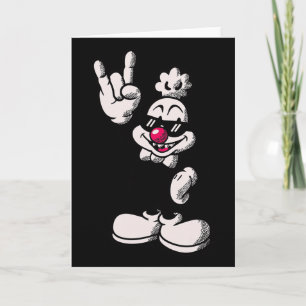 Cool Cartoon Chicken Retro Rooster Rock Hand Sign Card