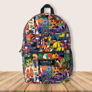 Cool Cartoon Colourful Tropical Personalised Kid Printed Backpack