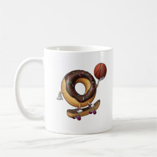 Cool Cartoon Doughnut Skateboarding with a Basketb Coffee Mug