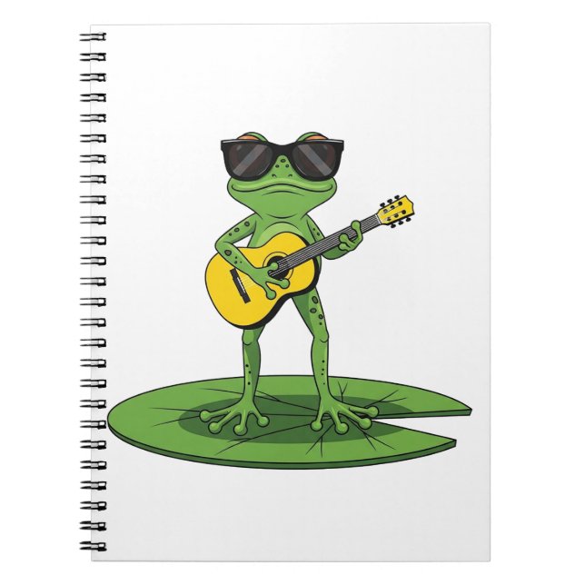 Cool Cartoon Frog Playing Guitar Illustration Notebook (Front)
