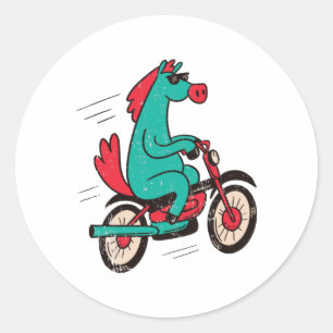 Cool Cartoon Horse Bicycle Classic Round Sticker