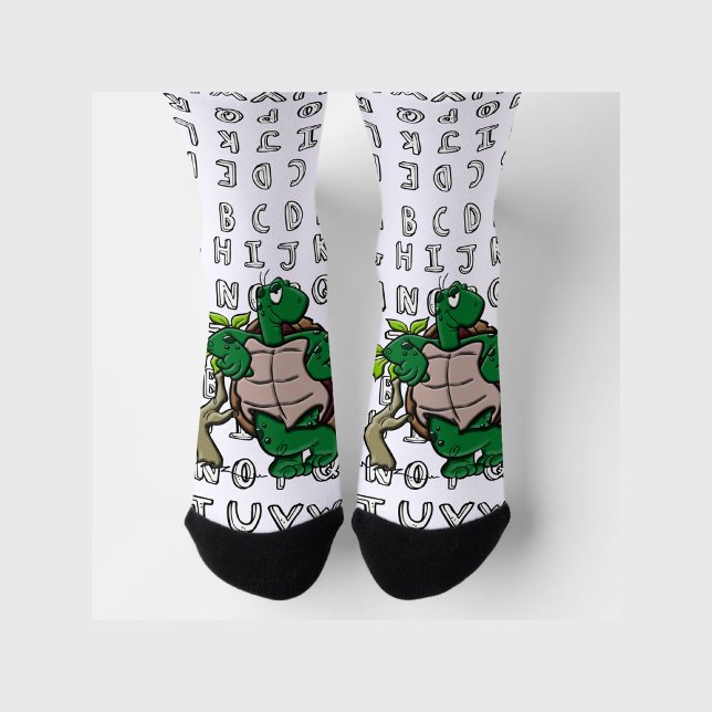 Cool cartoon of green turtle with alphabets socks (Creator Uploaded)