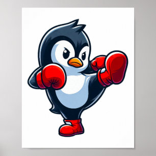 Cool Cartoon Penguin Boxing Fighter Poster