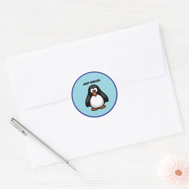 Cool Cartoon Penguin – Just Chillin' Arctic Vibes Classic Round Sticker (Envelope)