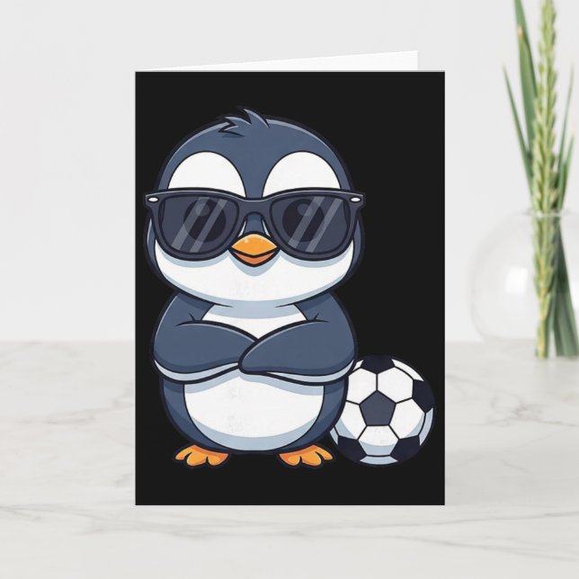 Cool Cartoon Penguin Soccer Player  Card (Front)