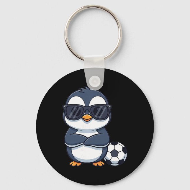 Cool Cartoon Penguin Soccer Player  Key Ring (Front)
