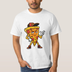 Cool Cartoon Pizza Slice Mascot with Cap and Sneak T-Shirt