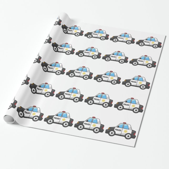 Cool Cartoon Police Car Wrapping Paper (Unrolled)
