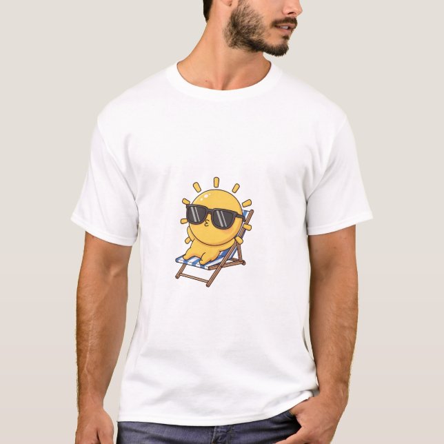 Cool Cartoon Sun Wearing Sunglasses Lounging T-Shirt (Front)