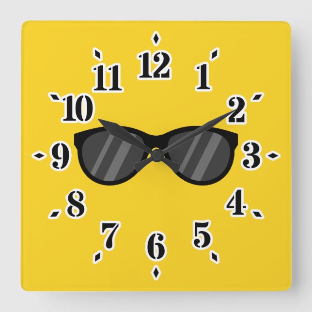 Cool Cartoon Sunglasses Square Wall Clock (Front)