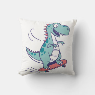 Cool Cartoon T-Rex on Skateboard Cushion