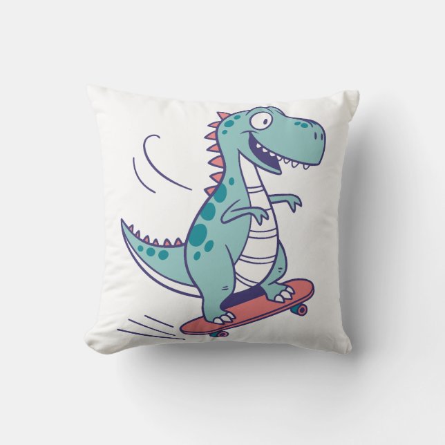 Cool Cartoon T-Rex on Skateboard Cushion (Front)