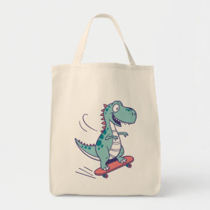 Cool Cartoon T-Rex on Skateboard Tote Bag