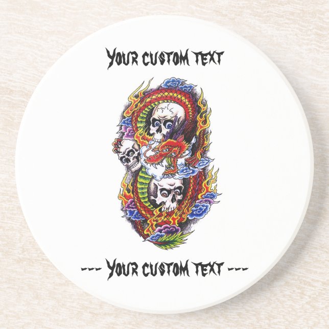 Cool cartoon tattoo symbol chinese dragon skulls coaster (Front)