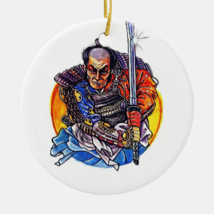 Cool cartoon tattoo symbol japanese Samurai Katana Ceramic Tree Decoration