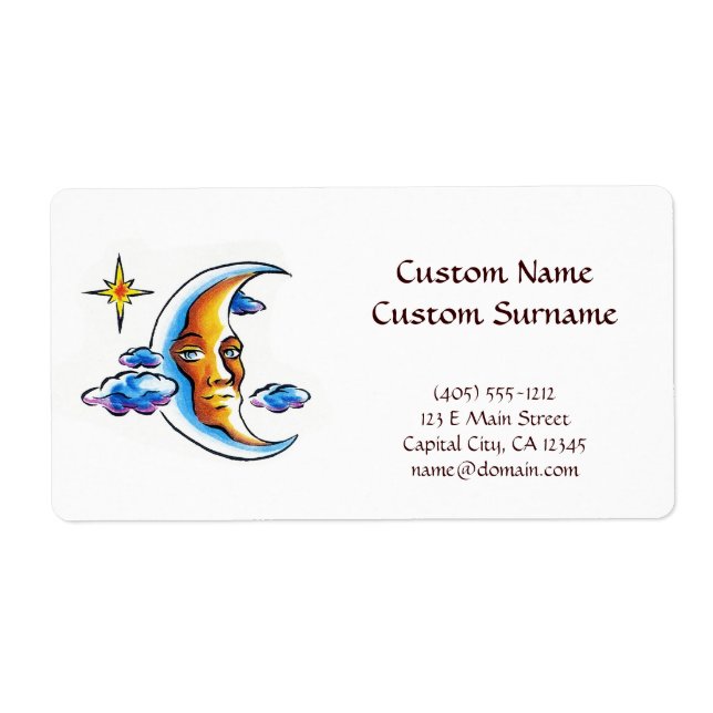 Cool cartoon tattoo symbol Moon face star clouds (Front)