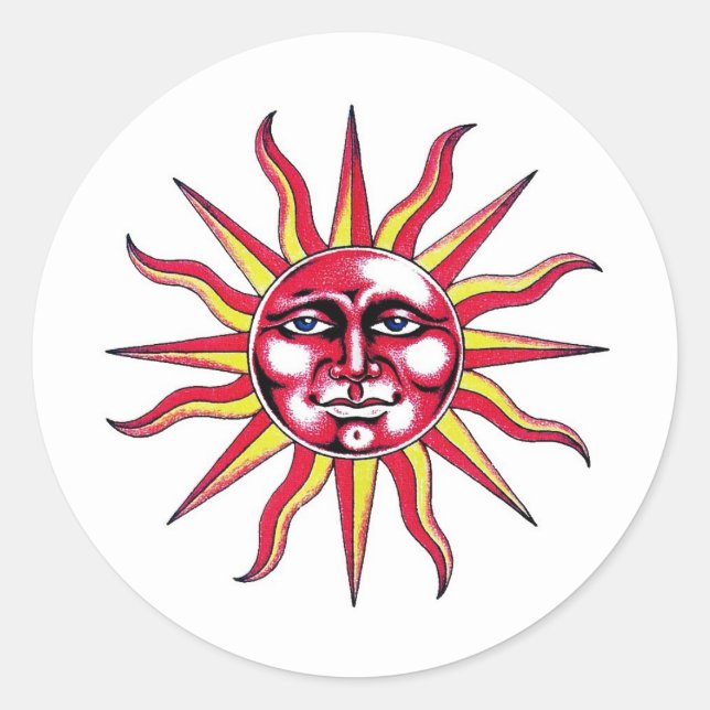 Cool cartoon tattoo symbol Sun God Face Classic Round Sticker (Front)