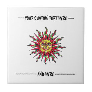 Cool cartoon tattoo symbol Sun God Face head Ceramic Tile
