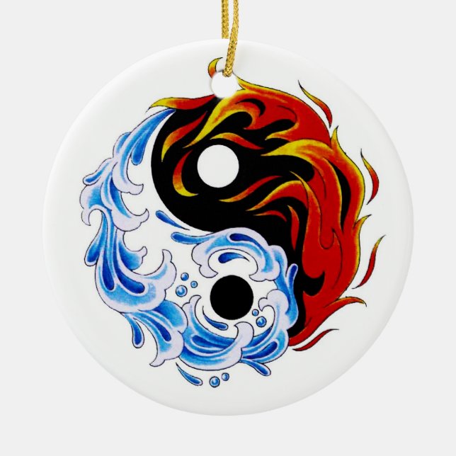 Cool cartoon tattoo symbol water fire Yin Yang Ceramic Ornament (Front)