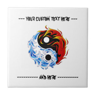 Cool cartoon tattoo symbol water fire Yin Yang Ceramic Tile